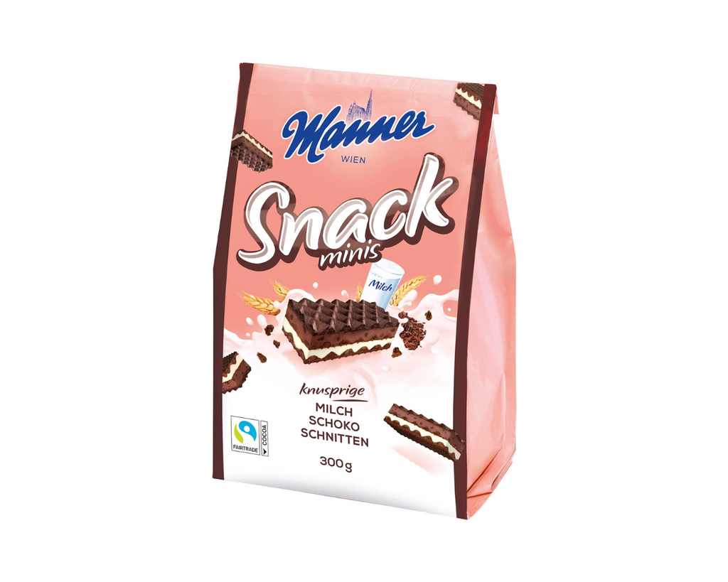 Вафлі Manner snack Minis з молочно-шоколадним кремом 300 г.10шт/ящ, шт