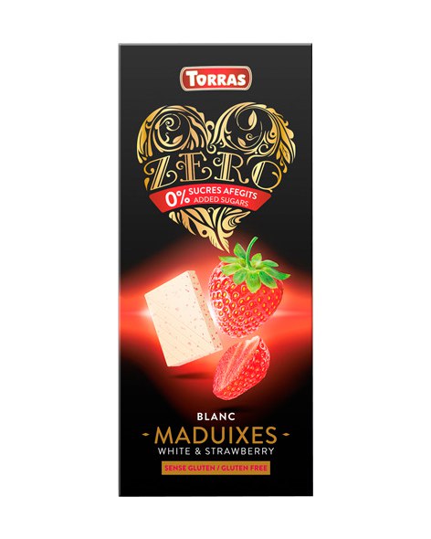 63 шоколад Torras Zero білий з полуницею без цукру 125 г, 12 шт/ящ, шт