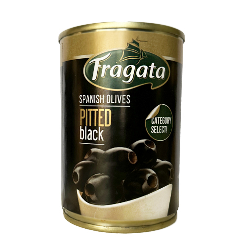 Оливки FRAGATA чорні без кісточки, з/б 280г (суха вага 90г), 12 шт/ящ