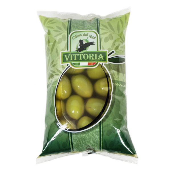 Оливки зелені VITTORIA Verdi Dolci Giganti з кісточкою ПАКЕТ, 500г нетто, 850г брутто 10шт/ящ